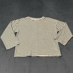 Madewell Sweater Top Womens XS Black White Stripped Crew neck Pullover Oversized